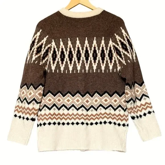 J.Crew Fair Isle Cardigan Merino Wool Blend Womens Size M - Picture 4 of 13